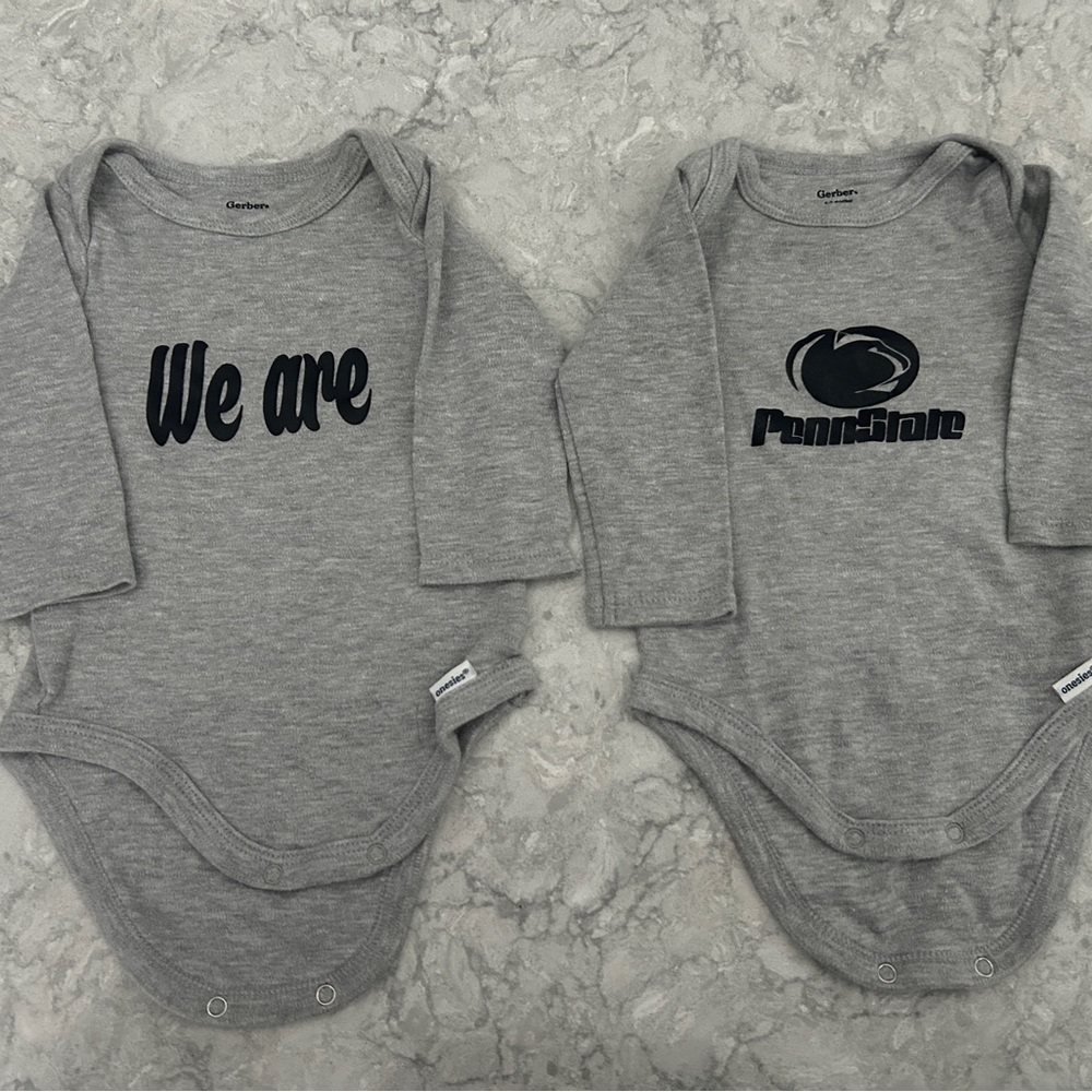Gerber Gray Long-Sleeve Baby One-Piece Set with Navy Penn State Graphics